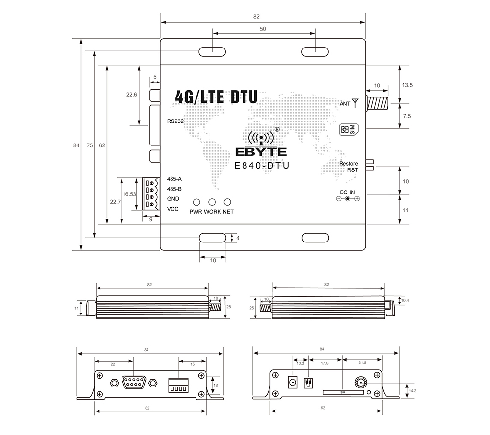 E840-DTU(4G-02E)引脚图