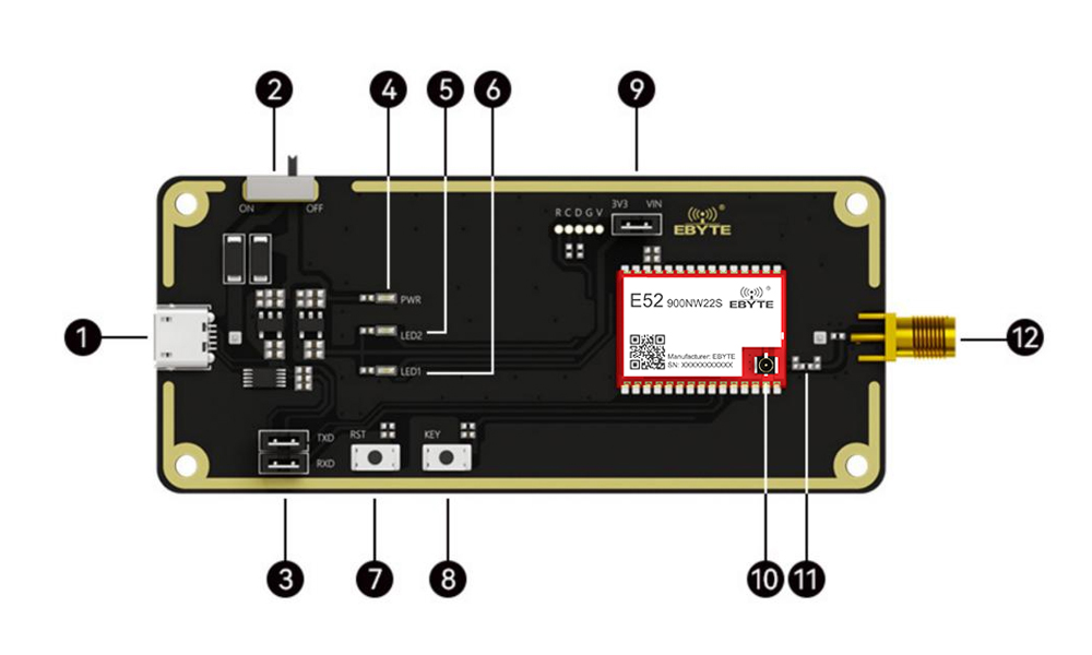 E52-900NW22S-TB lora mesh组网模块测试套件引脚