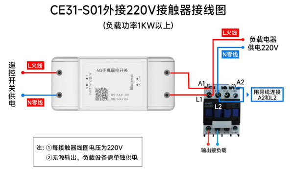 5-CE31-S01遥控开关外接220V接触器接线图