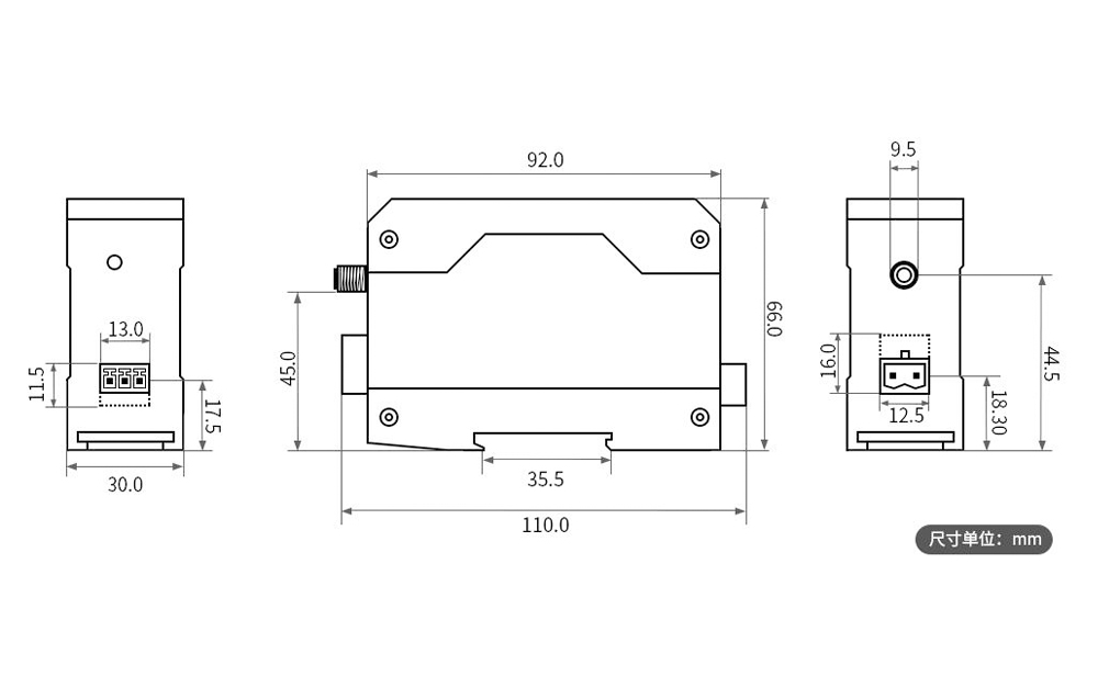 尺寸图 E95-DTU(900SL30-232) RS232电台